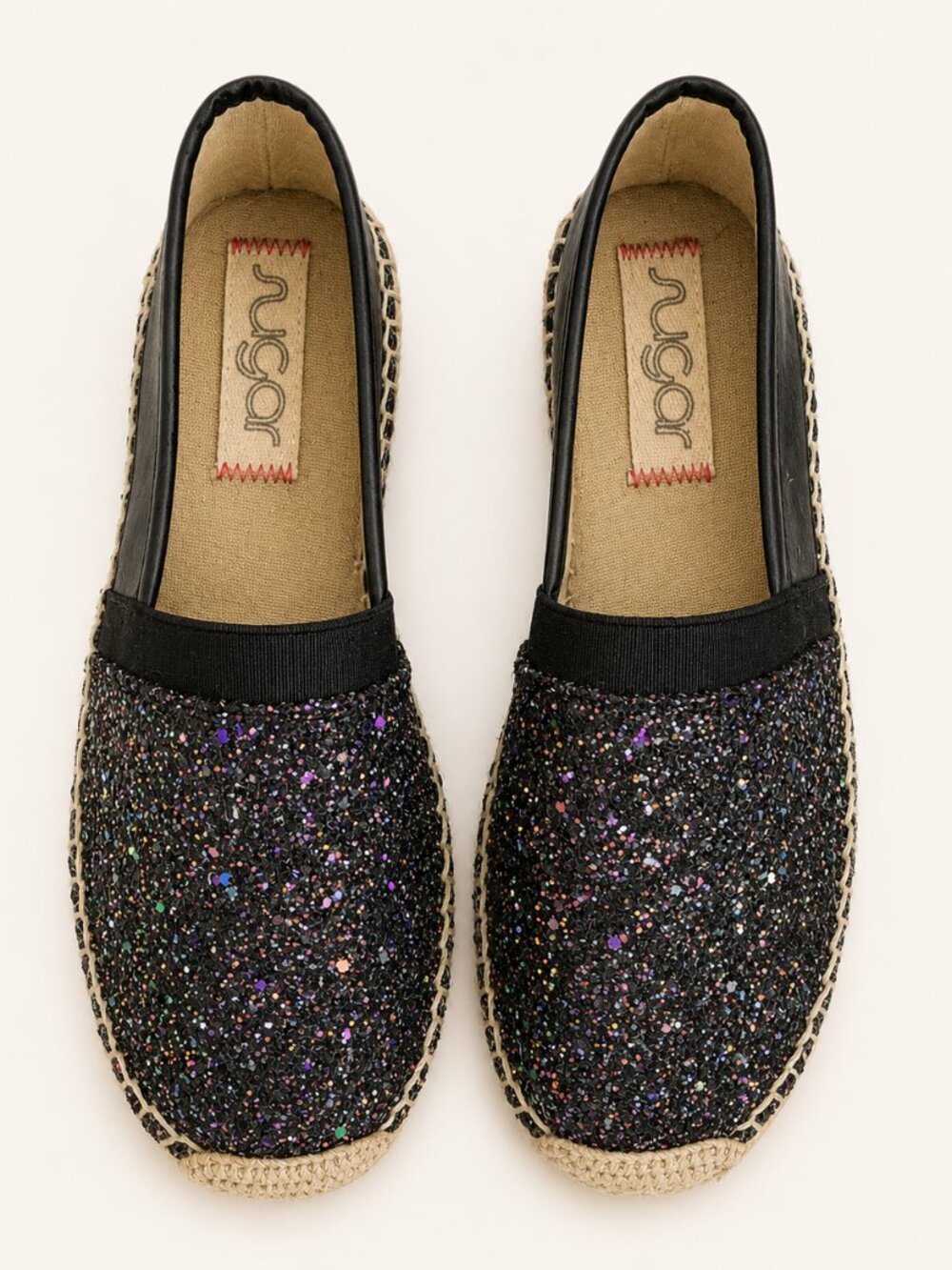 Sugar Slip On Espadrille Eternity Mutli-Color Glitter Black Size US 7M Women's
